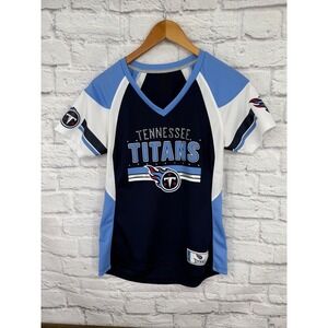 Tennessee Titans Women V Neck Short Sleeve Athletic T Shirt Jersey Sz S Football